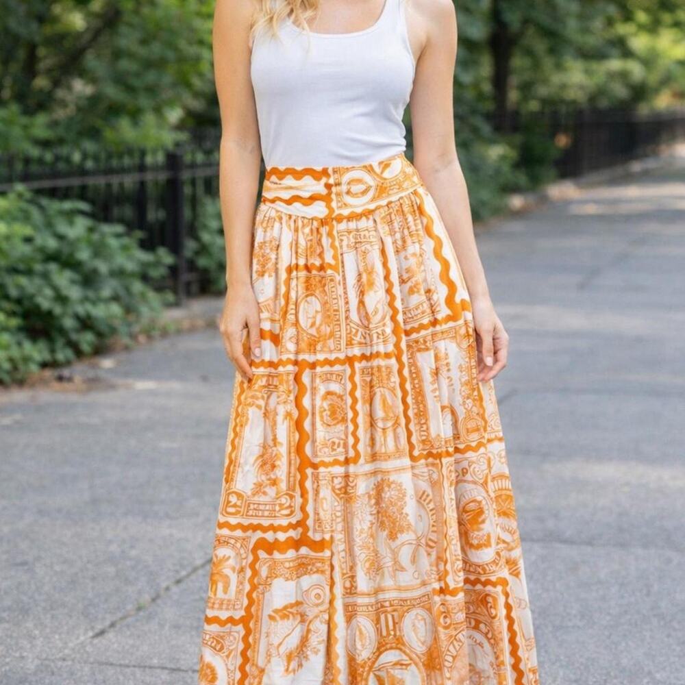 Orange and white - designer maxi skirt